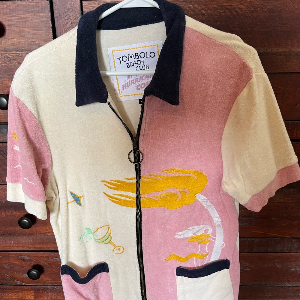 Tombolo Beach Club Men's Terry Cloth Pink and Cream Shirt